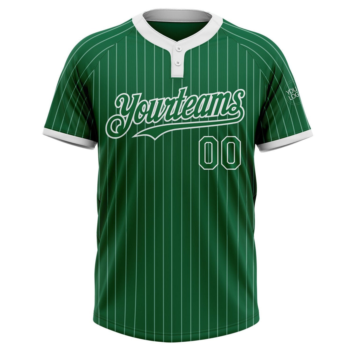 Custom Kelly Green White Pinstripe White Two-Button Unisex Softball Jersey photo 2