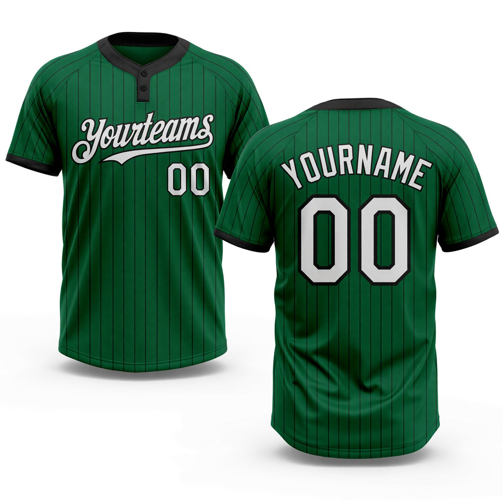 Custom Kelly Green Black Pinstripe White Two-Button Unisex Softball Jersey