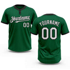 Custom Kelly Green Black Pinstripe White Two-Button Unisex Softball Jersey