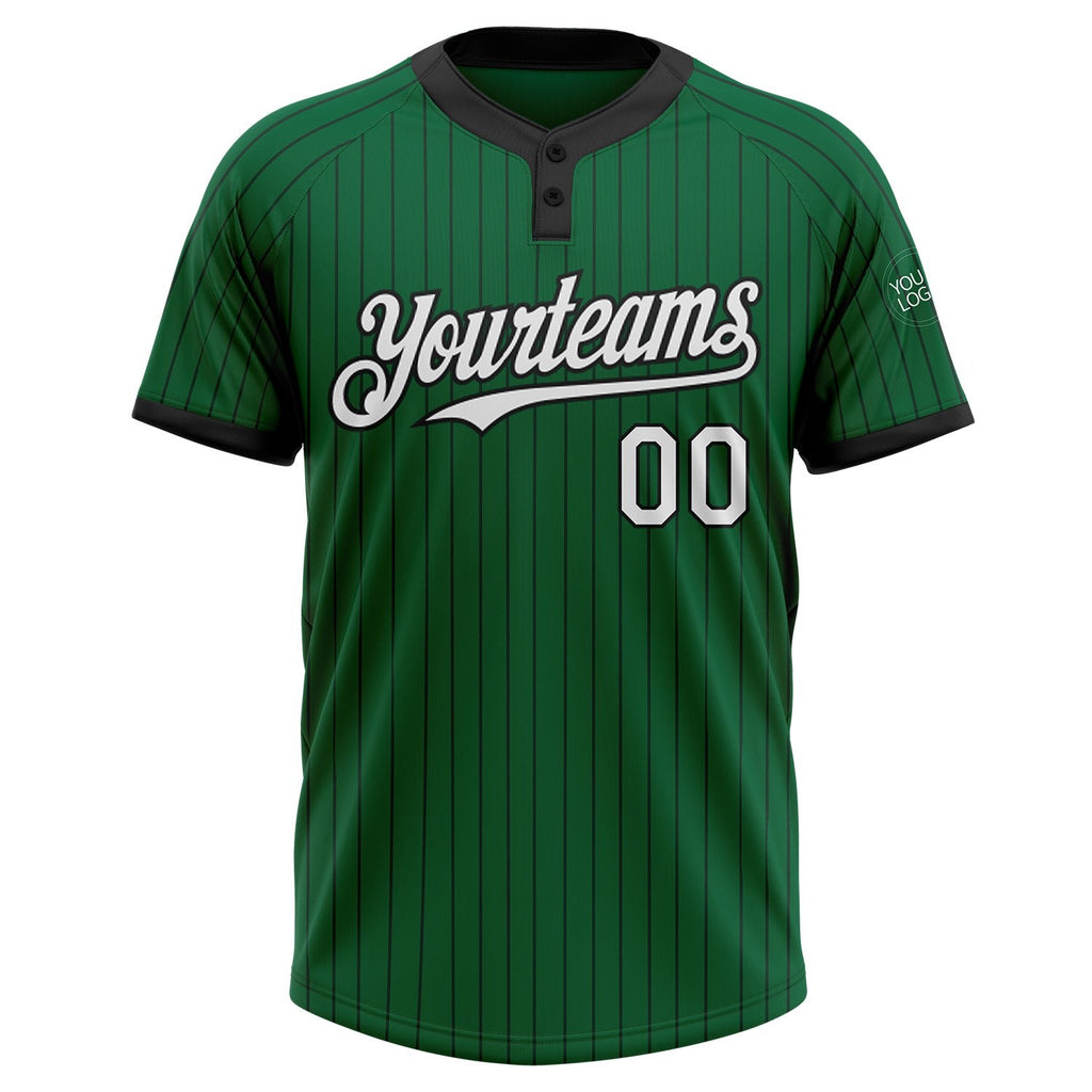 Custom Kelly Green Black Pinstripe White Two-Button Unisex Softball Jersey photo 2