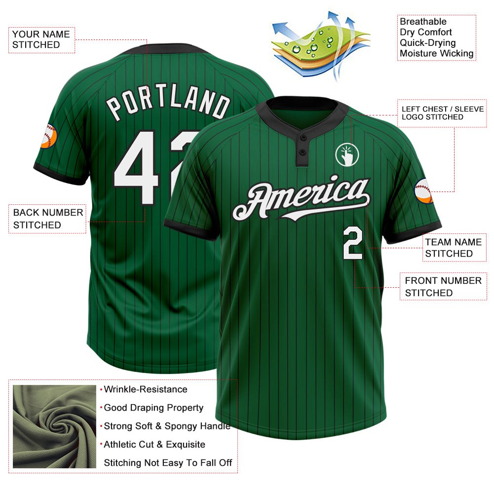 Custom Kelly Green Black Pinstripe White Two-Button Unisex Softball Jersey photo 3