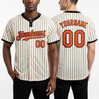 Custom Cream Black Pinstripe Orange Two-Button Unisex Softball Jersey worn front and back
