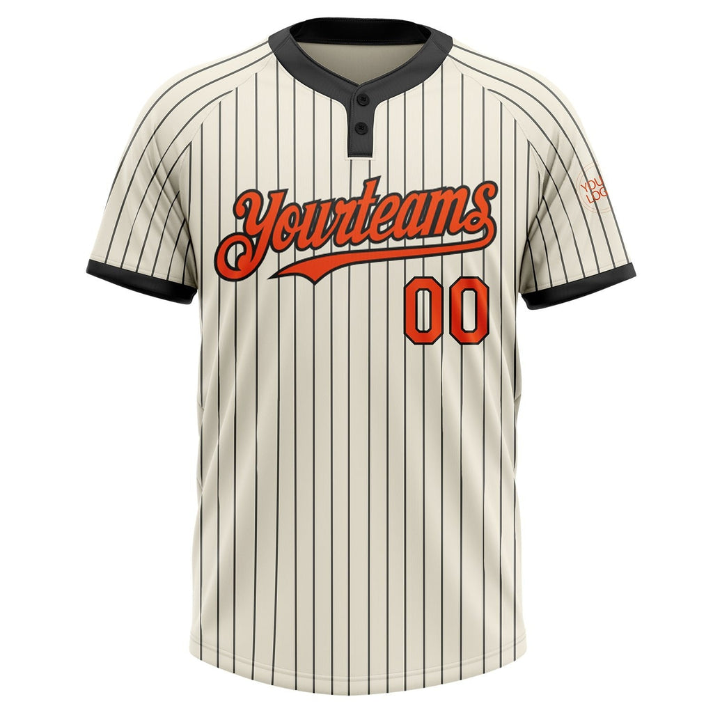 Custom Cream Black Pinstripe Orange Two-Button Unisex Softball Jersey photo 2