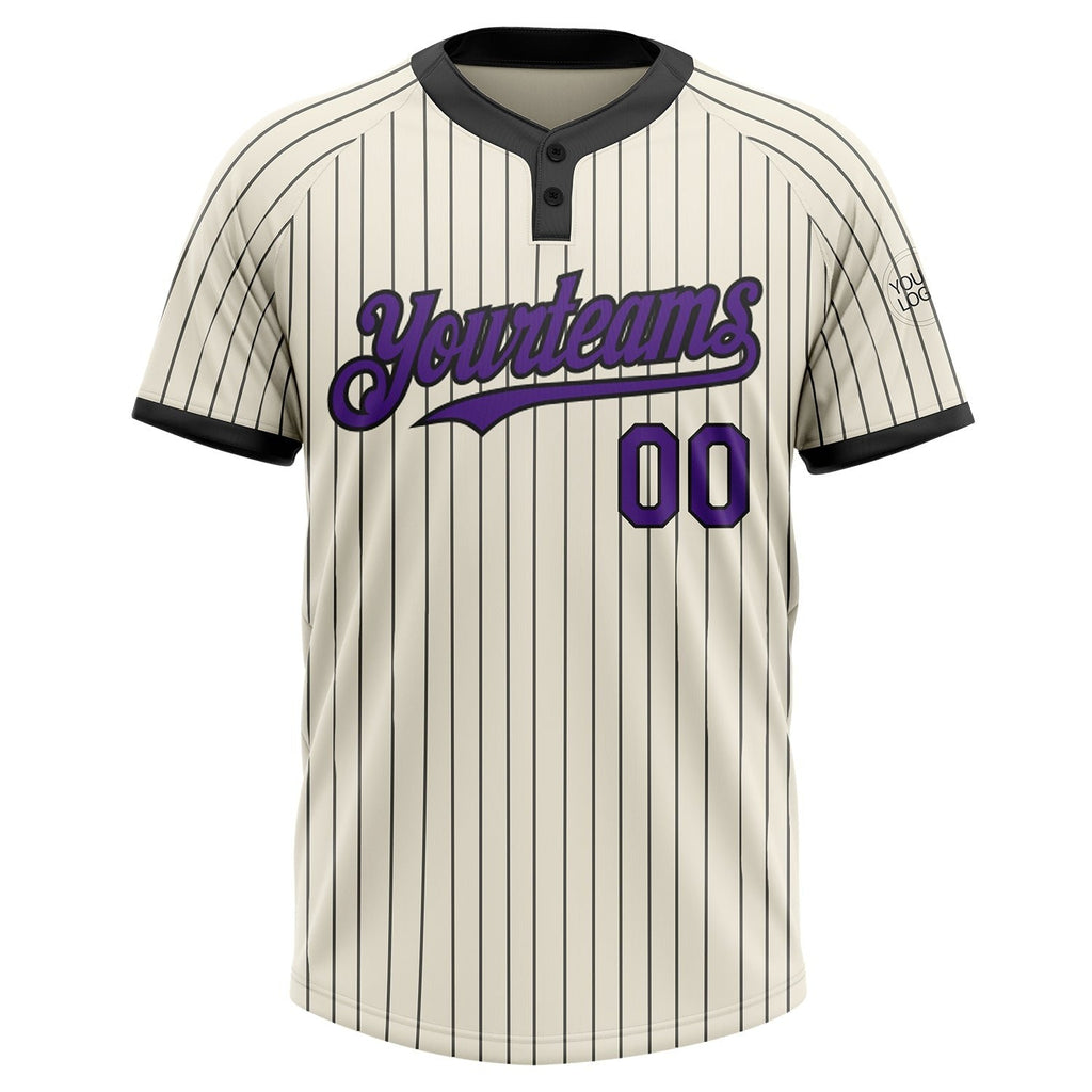 Custom Cream Black Pinstripe Purple Two-Button Unisex Softball Jersey photo 2