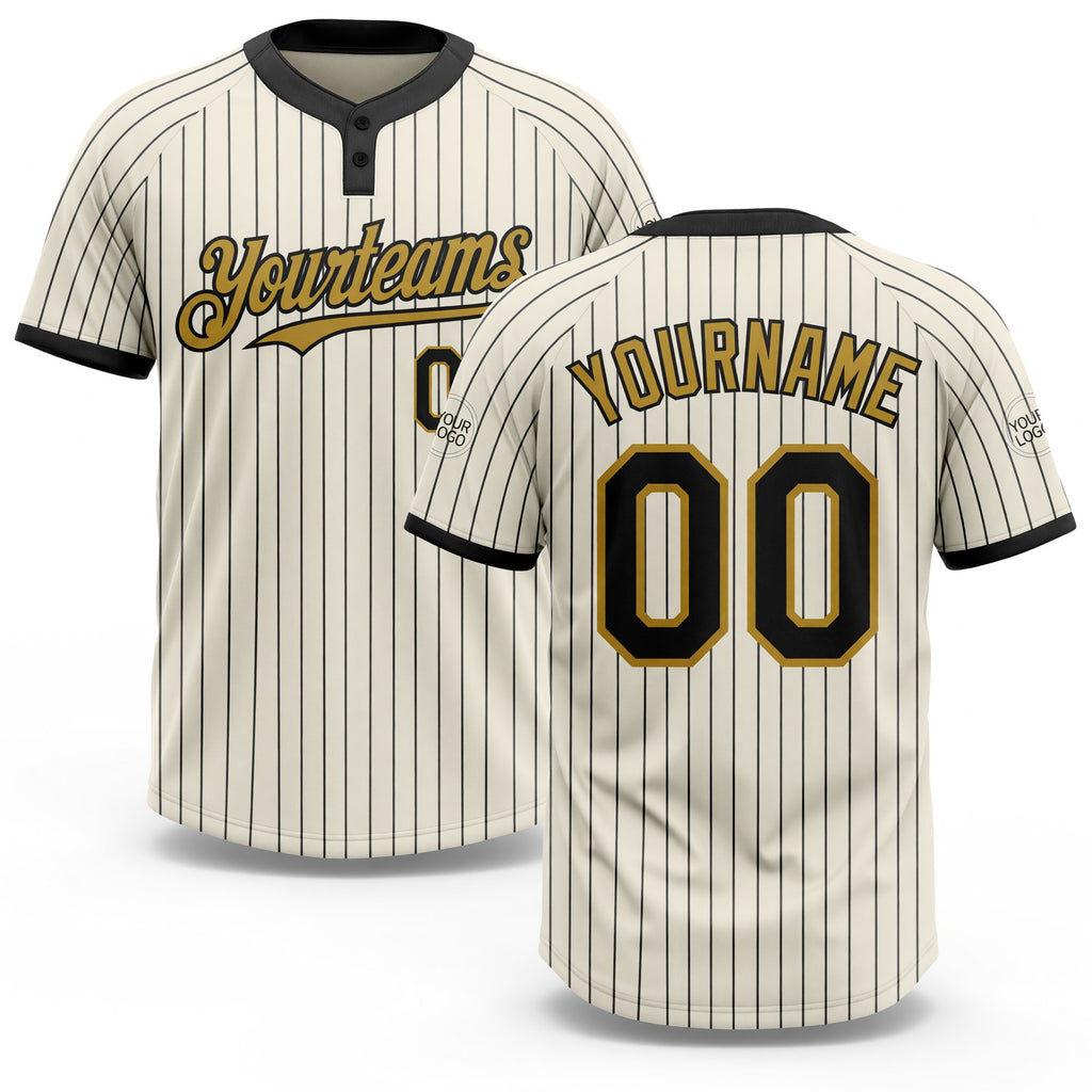 Custom Cream Black Pinstripe Old Gold Two-Button Unisex Softball Jersey