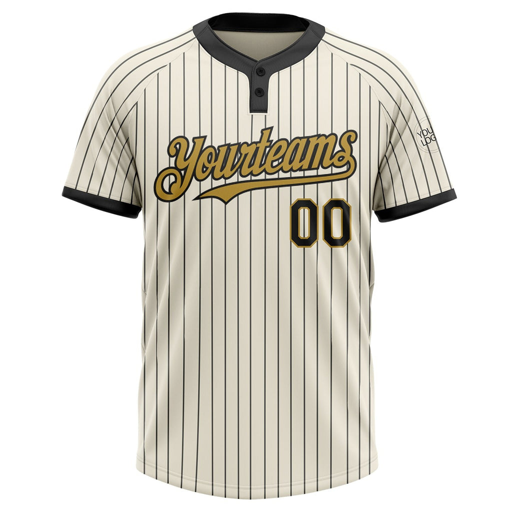 Custom Cream Black Pinstripe Old Gold Two-Button Unisex Softball Jersey photo 1