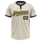 Custom Cream Black Pinstripe Old Gold Two-Button Unisex Softball Jersey photo 1
