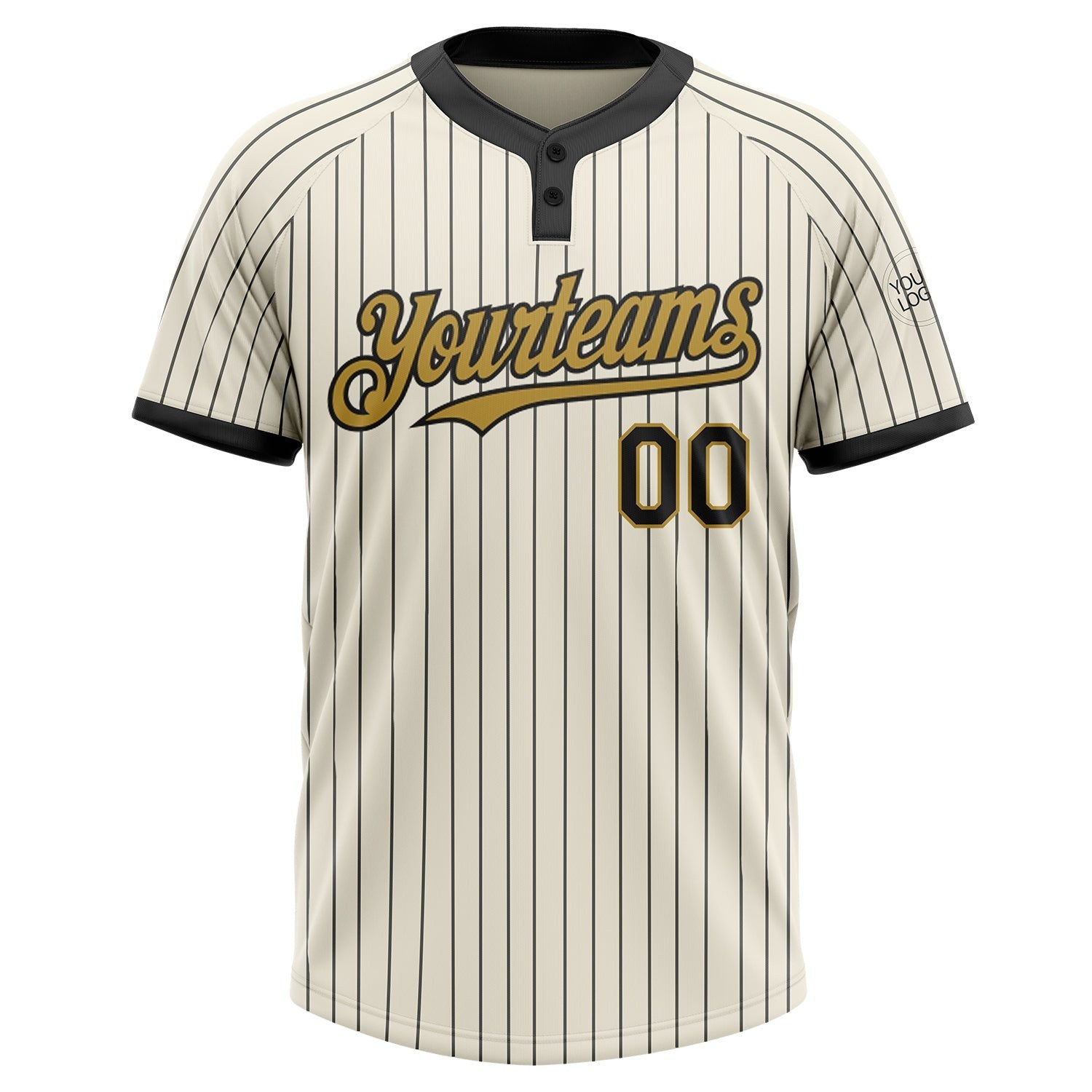 Custom Cream Black Pinstripe Old Gold Two-Button Unisex Softball Jersey photo 1