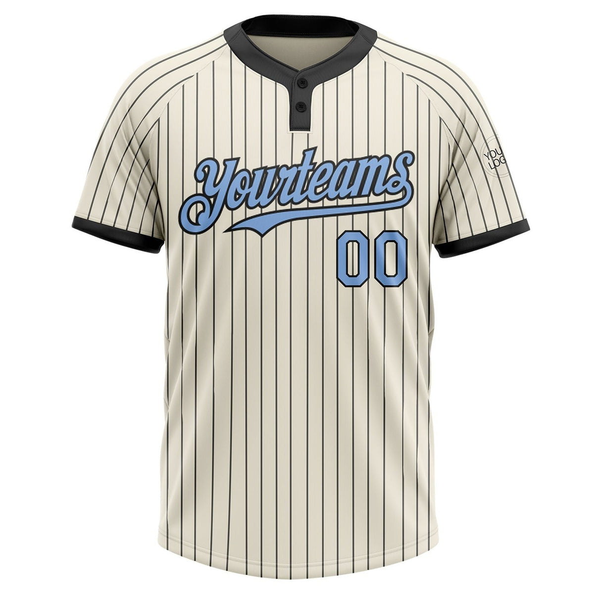 Custom Cream Black Pinstripe Light Blue Two-Button Unisex Softball Jersey photo 2
