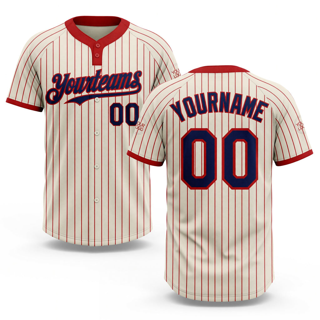 Custom Cream Red Pinstripe Navy Two-Button Unisex Softball Jersey