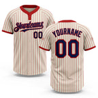 Custom Cream Red Pinstripe Navy Two-Button Unisex Softball Jersey