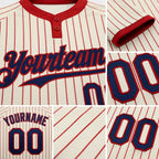 Custom Cream Red Pinstripe Navy Two-Button Unisex Softball Jersey detail