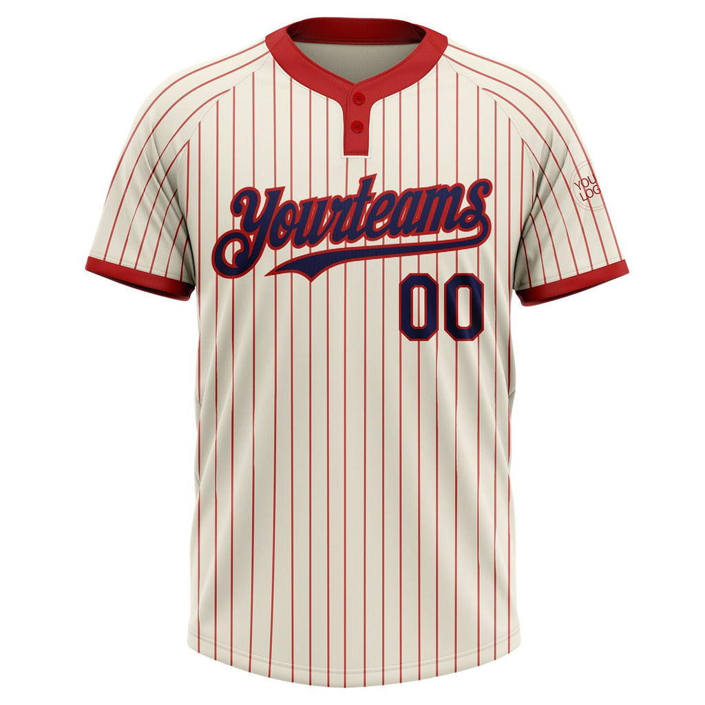 Custom Cream Red Pinstripe Navy Two-Button Unisex Softball Jersey photo 1