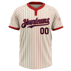 Custom Cream Red Pinstripe Navy Two-Button Unisex Softball Jersey photo 1