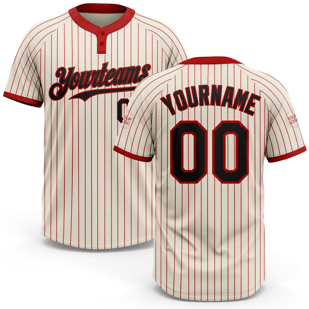 Custom Cream Red Pinstripe Black Two-Button Unisex Softball Jersey