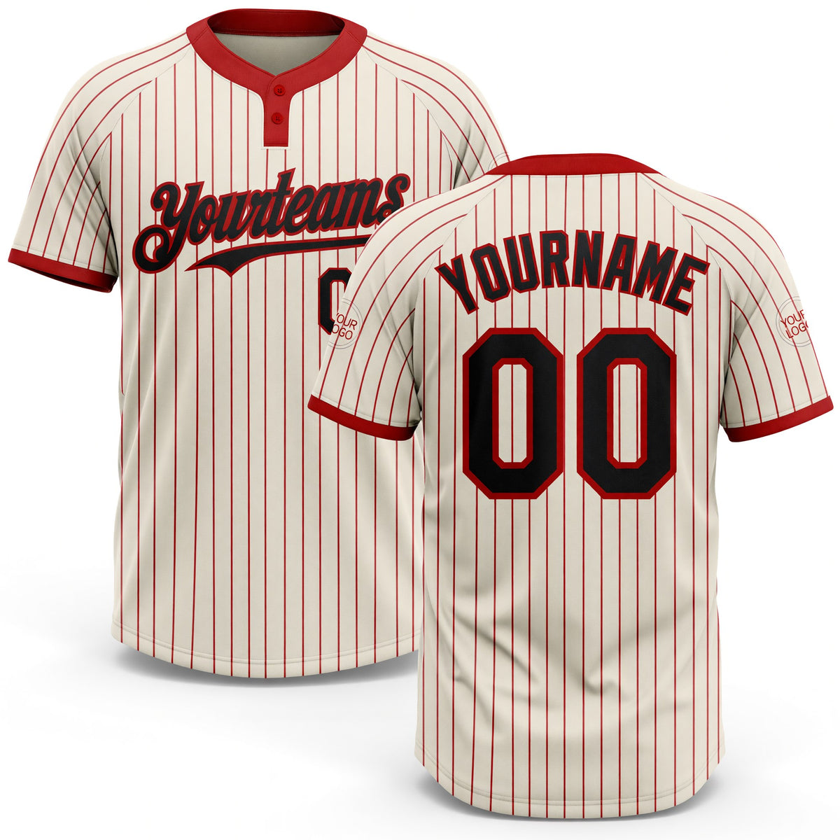 Custom Cream Red Pinstripe Black Two-Button Unisex Softball Jersey