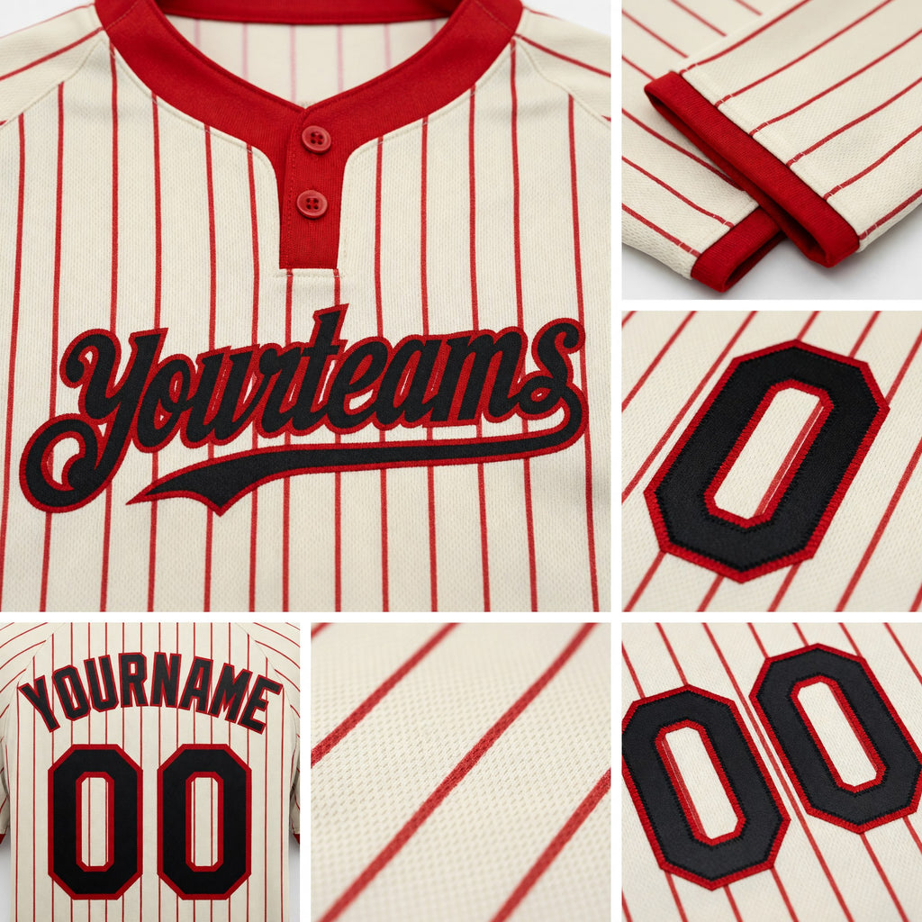 Custom Cream Red Pinstripe Black Two-Button Unisex Softball Jersey detail