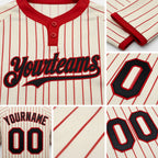 Custom Cream Red Pinstripe Black Two-Button Unisex Softball Jersey detail