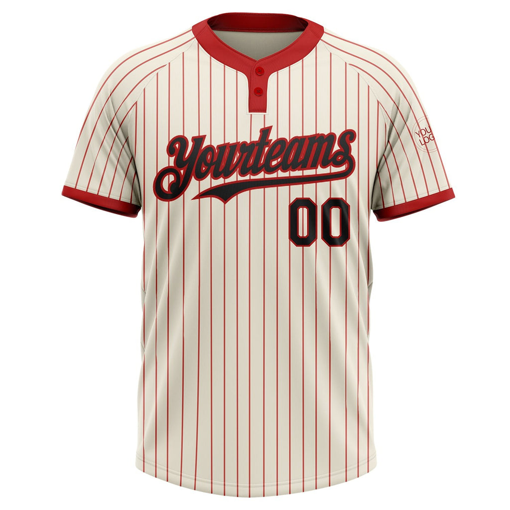 Custom Cream Red Pinstripe Black Two-Button Unisex Softball Jersey photo 1