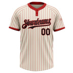 Custom Cream Red Pinstripe Black Two-Button Unisex Softball Jersey photo 1