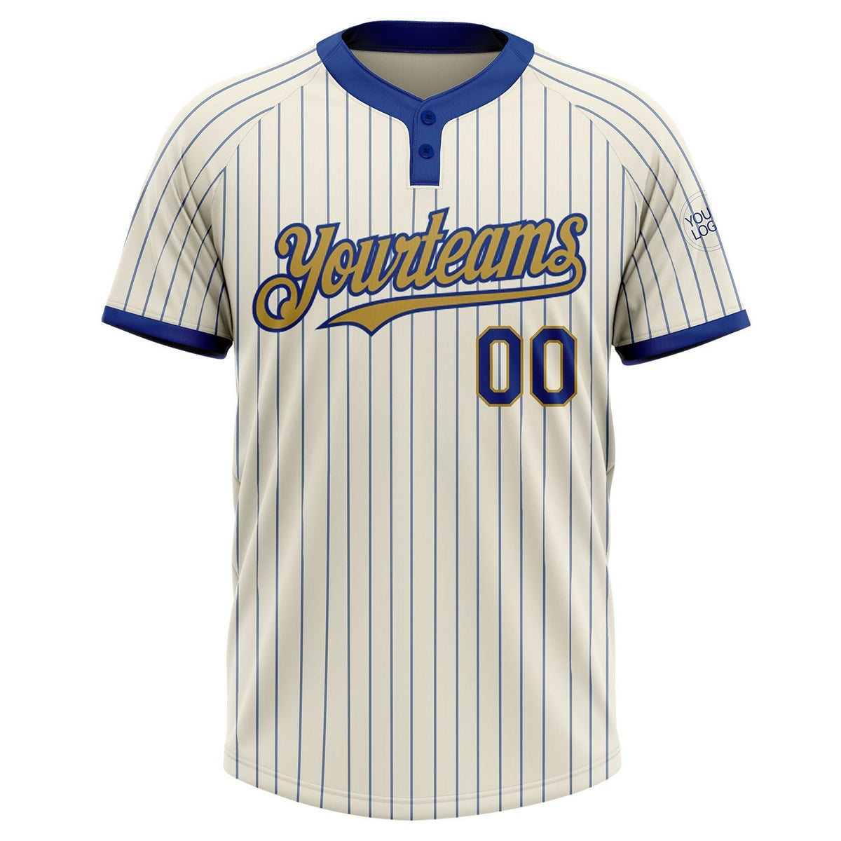 Custom Cream Royal Pinstripe Old Gold Two-Button Unisex Softball Jersey photo 2