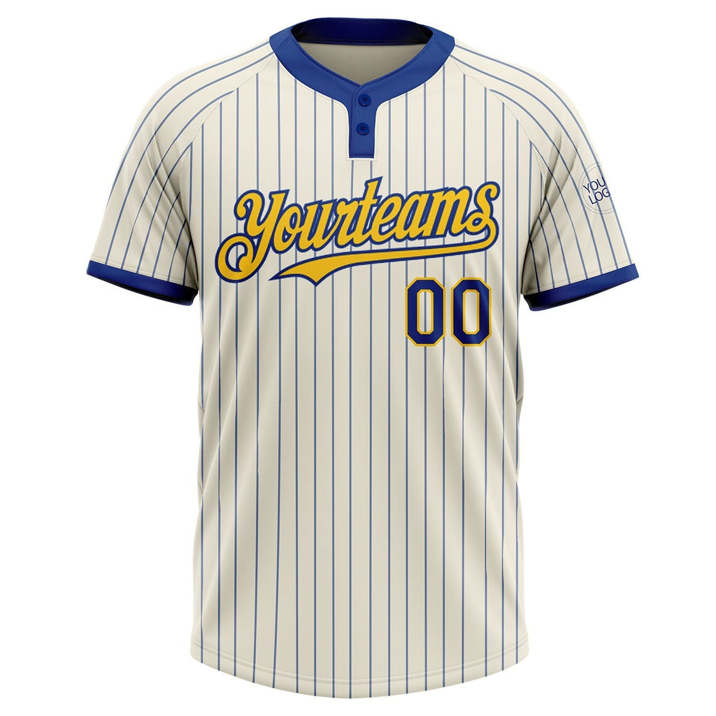 Custom Cream Royal Pinstripe Yellow Two-Button Unisex Softball Jersey photo 2
