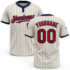 Custom Cream Navy Pinstripe Red Two-Button Unisex Softball Jersey