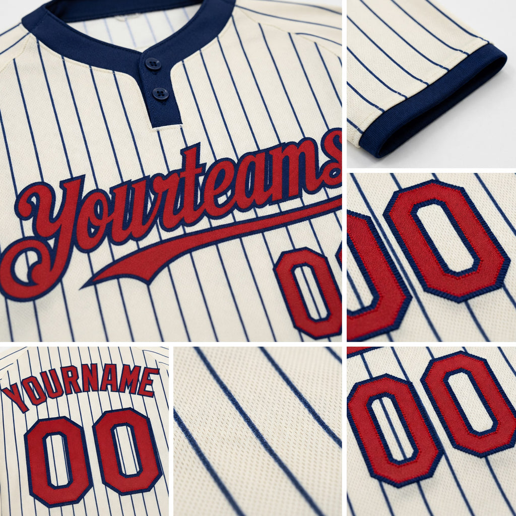 Custom Cream Navy Pinstripe Red Two-Button Unisex Softball Jersey detail
