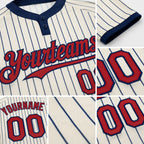 Custom Cream Navy Pinstripe Red Two-Button Unisex Softball Jersey detail