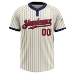 Custom Cream Navy Pinstripe Red Two-Button Unisex Softball Jersey photo 1