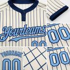 Custom Cream Navy Pinstripe Light Blue Two-Button Unisex Softball Jersey detail