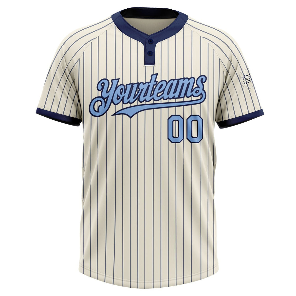 Custom Cream Navy Pinstripe Light Blue Two-Button Unisex Softball Jersey photo 1
