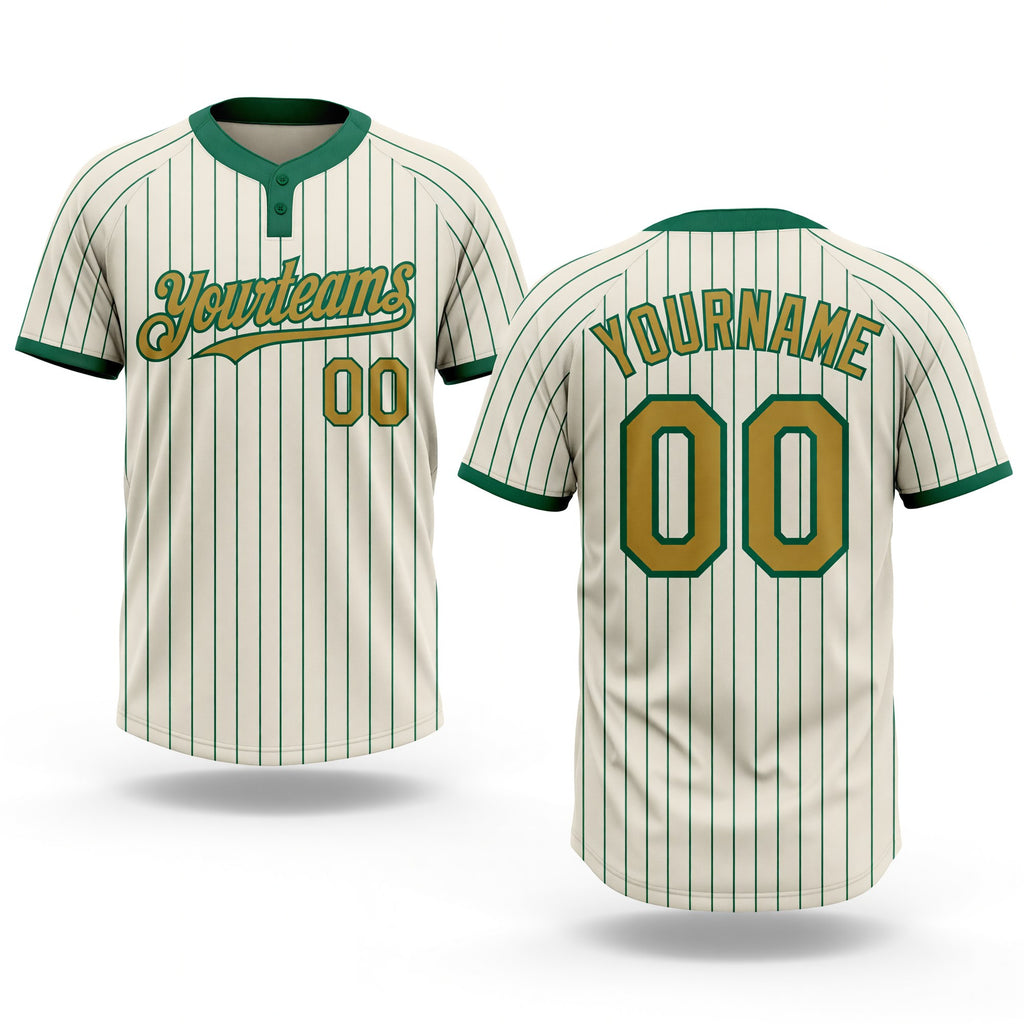 Custom Cream Kelly Green Pinstripe Old Gold Two-Button Unisex Softball Jersey