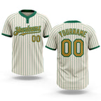 Custom Cream Kelly Green Pinstripe Old Gold Two-Button Unisex Softball Jersey