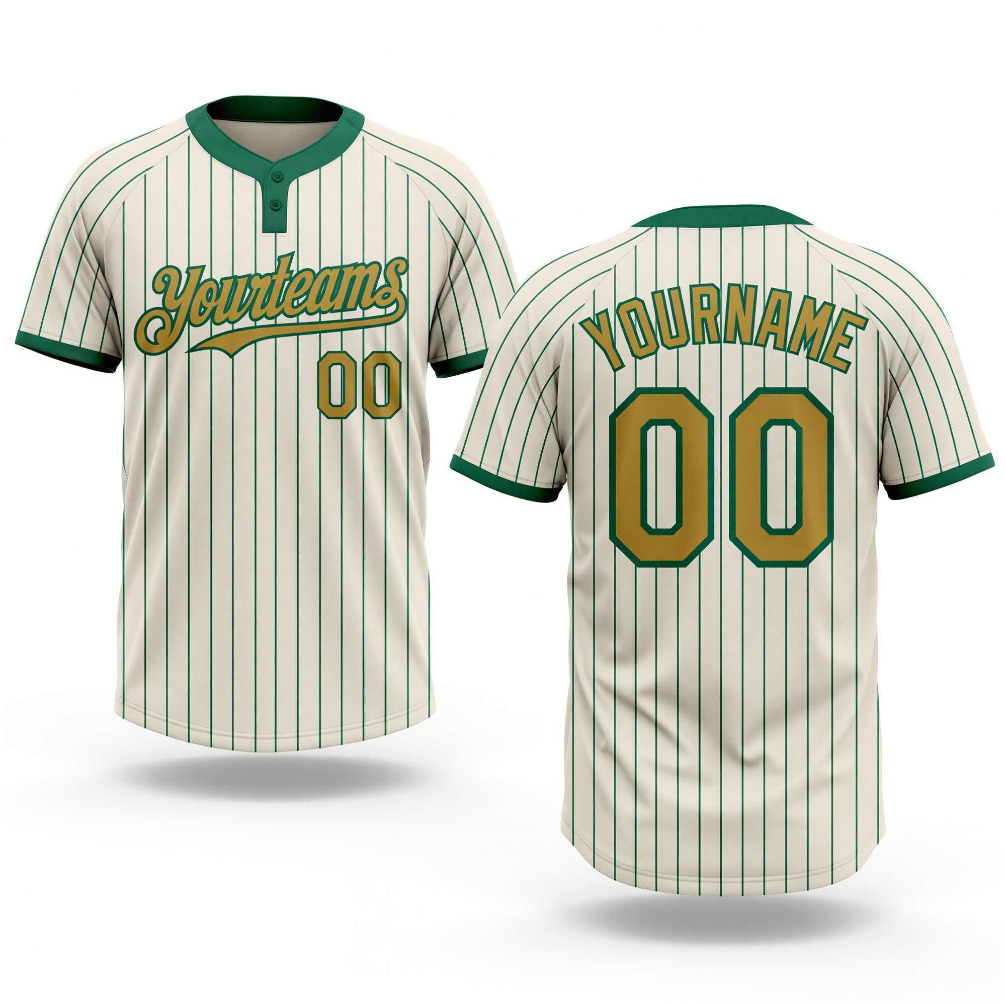 Custom Cream Kelly Green Pinstripe Old Gold Two-Button Unisex Softball Jersey