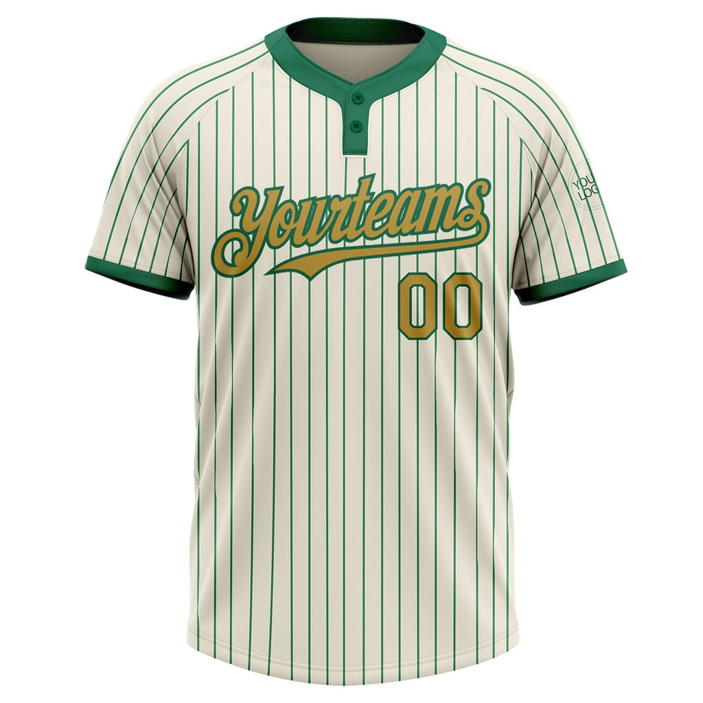Custom Cream Kelly Green Pinstripe Old Gold Two-Button Unisex Softball Jersey photo 1