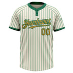 Custom Cream Kelly Green Pinstripe Old Gold Two-Button Unisex Softball Jersey photo 1