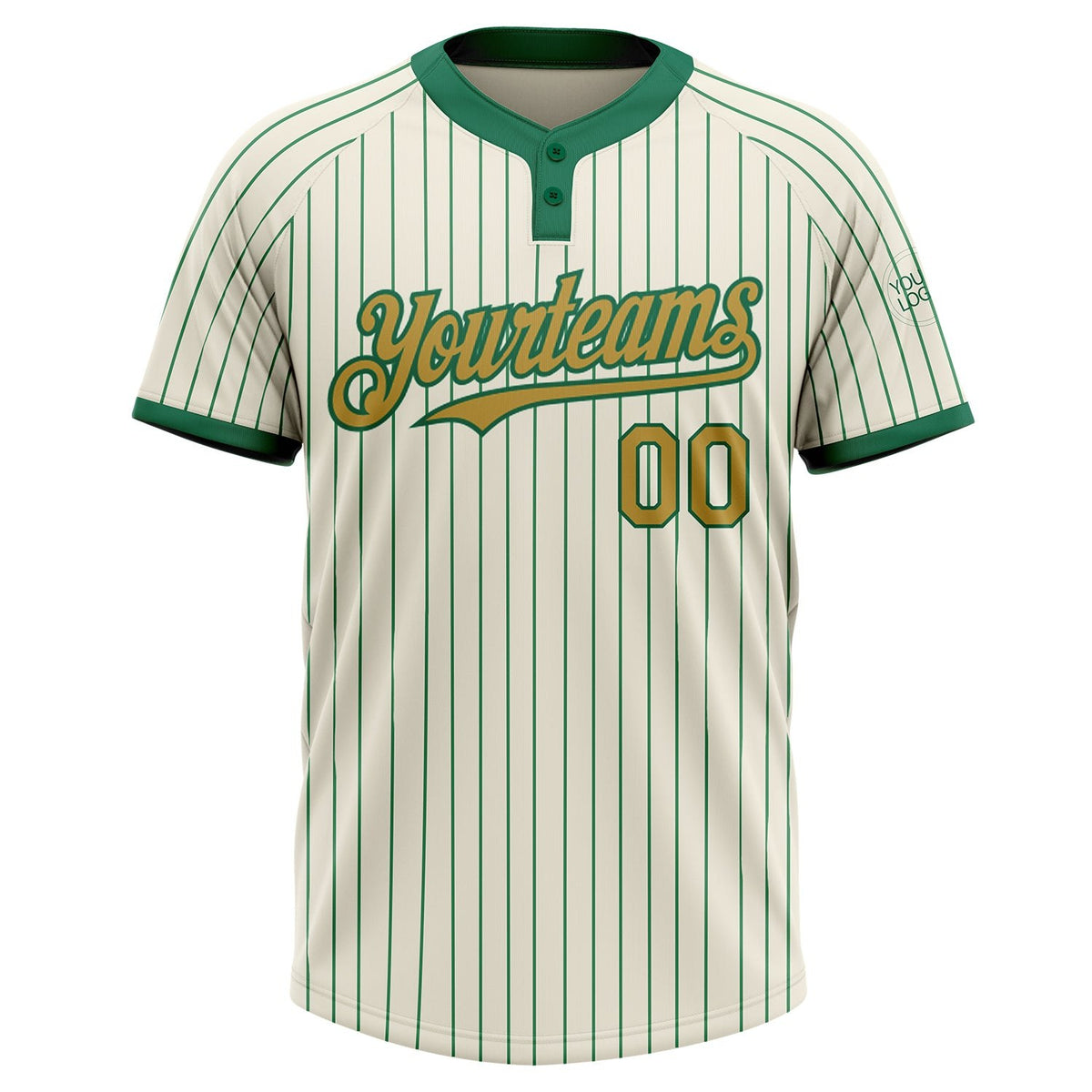 Custom Cream Kelly Green Pinstripe Old Gold Two-Button Unisex Softball Jersey photo 1