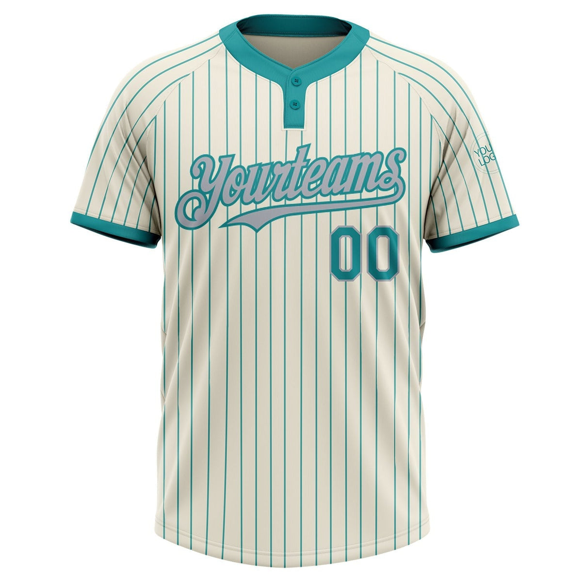Custom Cream Teal Pinstripe Gray Two-Button Unisex Softball Jersey photo 2