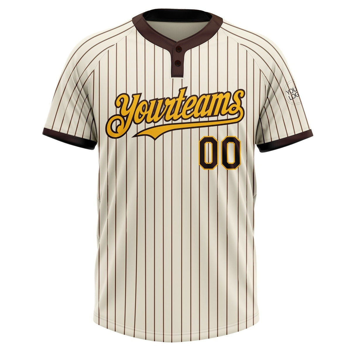 Custom Cream Brown Pinstripe Gold Two-Button Unisex Softball Jersey photo 2
