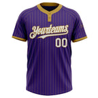 Custom Purple Old Gold Pinstripe White Two-Button Unisex Softball Jersey photo 2