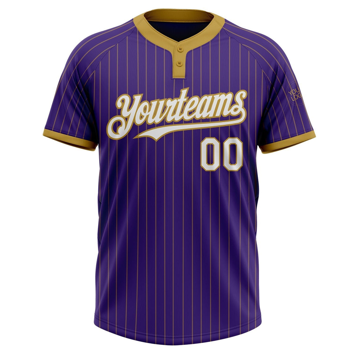 Custom Purple Old Gold Pinstripe White Two-Button Unisex Softball Jersey photo 2