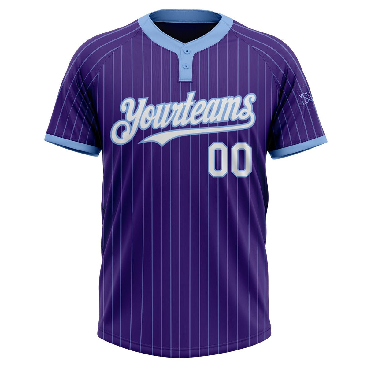 Custom Purple Light Blue Pinstripe White Two-Button Unisex Softball Jersey photo 2