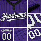 Custom Purple Black Pinstripe White Two-Button Unisex Softball Jersey detail