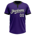 Custom Purple Black Pinstripe White Two-Button Unisex Softball Jersey photo 2