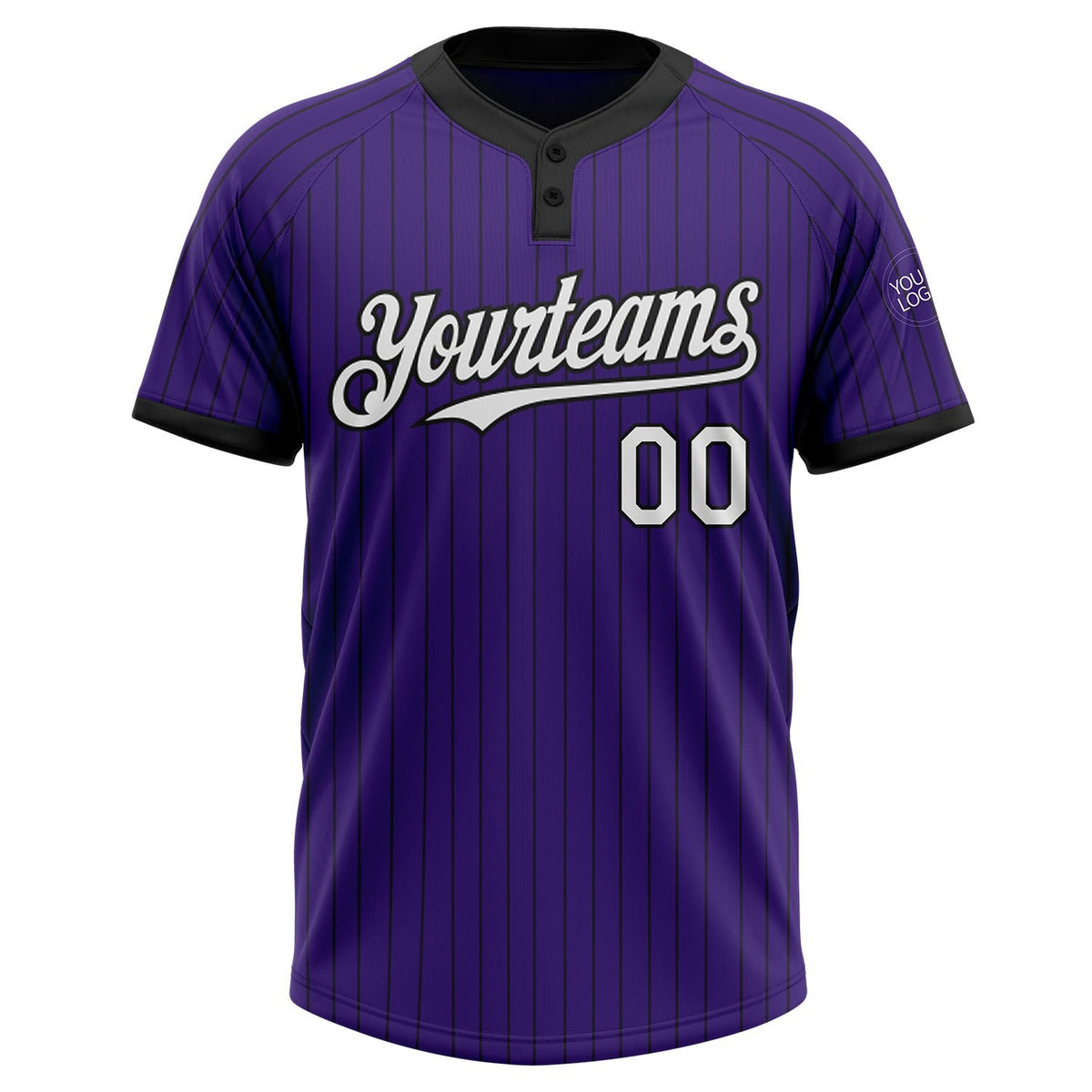 Custom Purple Black Pinstripe White Two-Button Unisex Softball Jersey photo 2