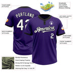 Custom Purple Black Pinstripe White Two-Button Unisex Softball Jersey photo 3