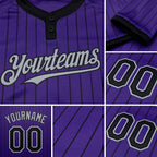 Custom Purple Black Pinstripe Gray Two-Button Unisex Softball Jersey detail