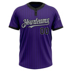 Custom Purple Black Pinstripe Gray Two-Button Unisex Softball Jersey photo 2