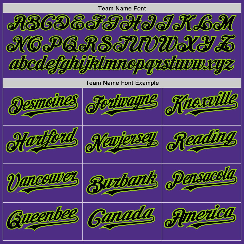 Custom Purple Black Pinstripe Neon Green Two-Button Unisex Softball Jersey photo 4